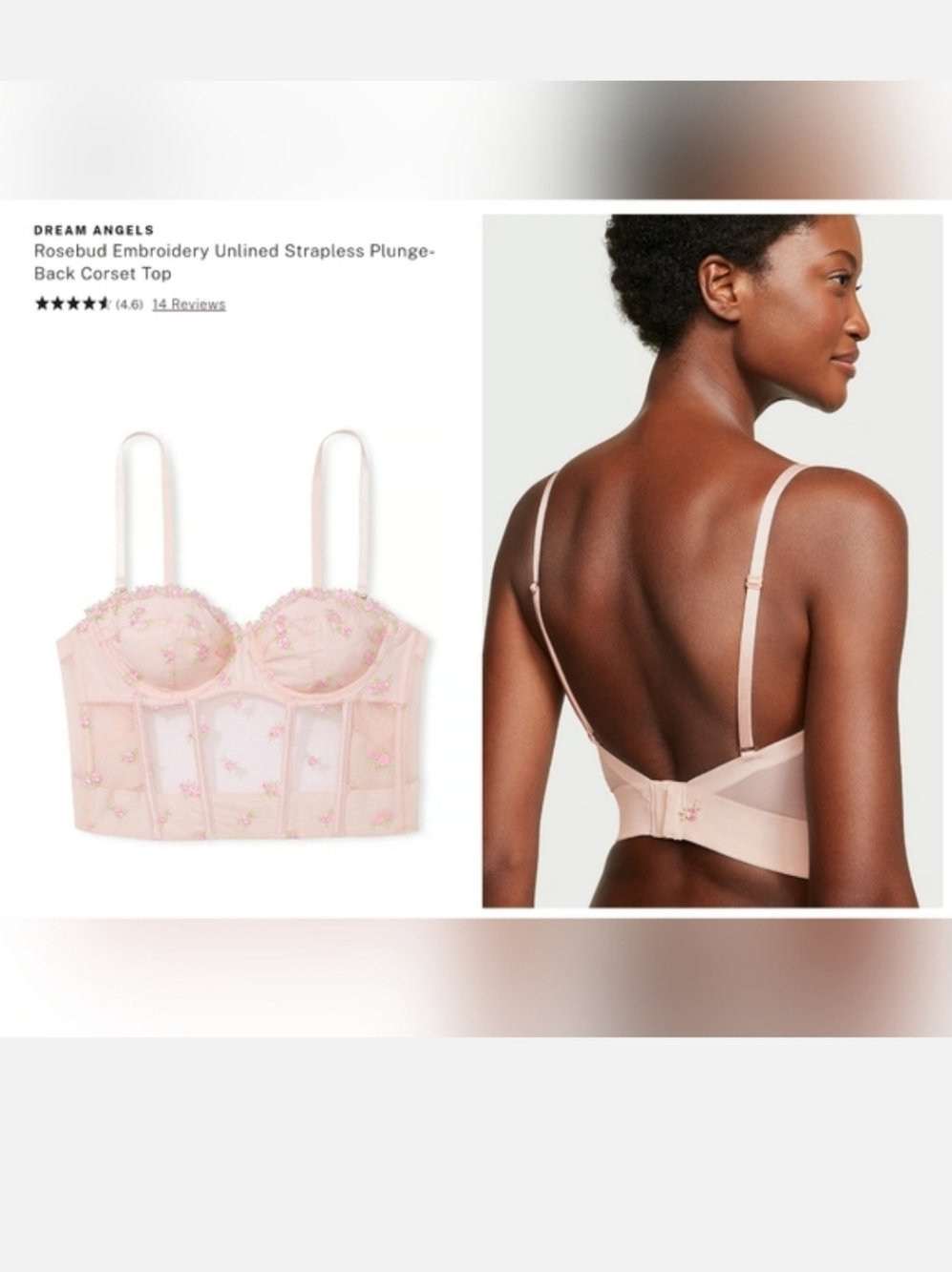 Victoria's secret dream Angel's rosebud embroidery corset bra top 36D